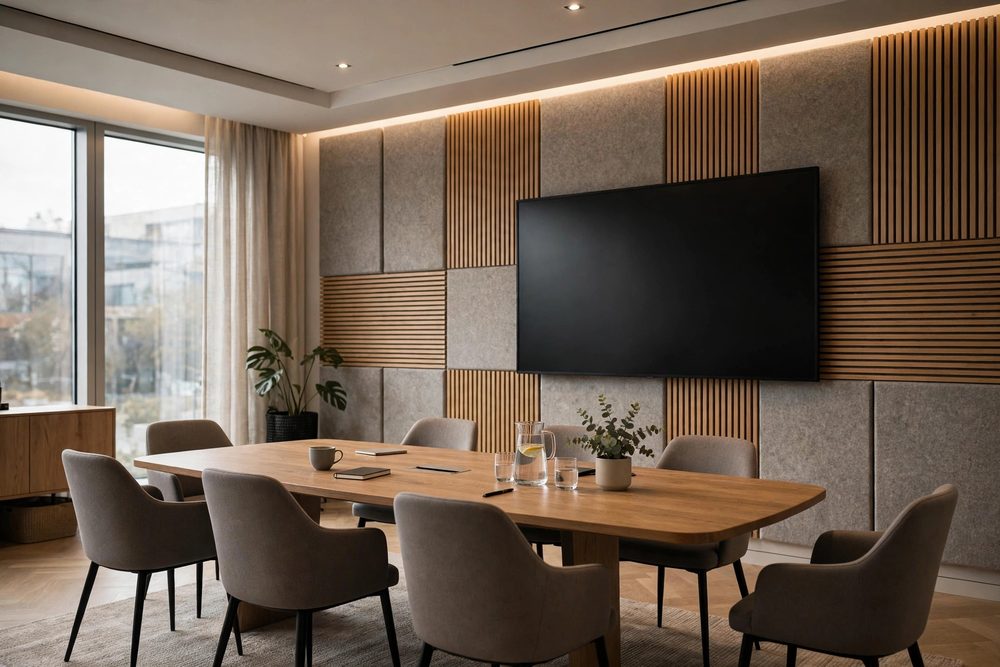 Acoustic wall panels in a meeting room