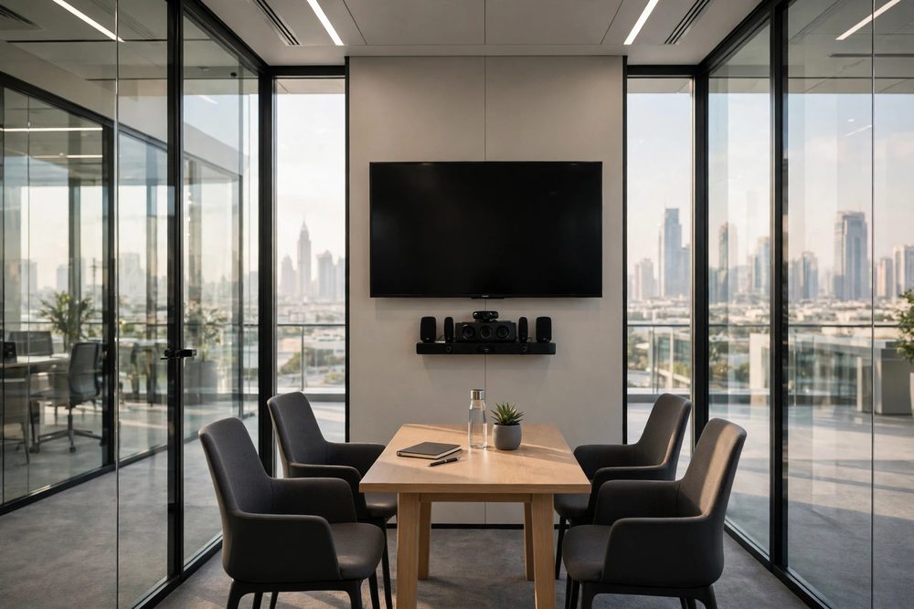Huddle room with a video bar