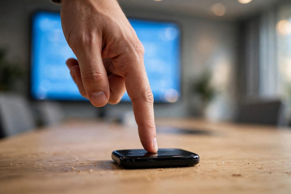 Hand tapping a meeting touch panel