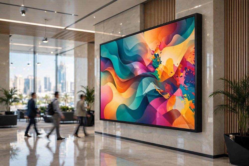 Digital signage display in a lobby