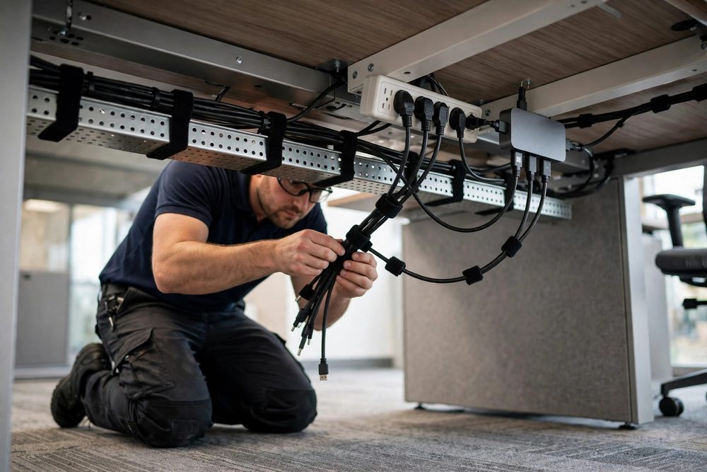 Neat under-desk cable management