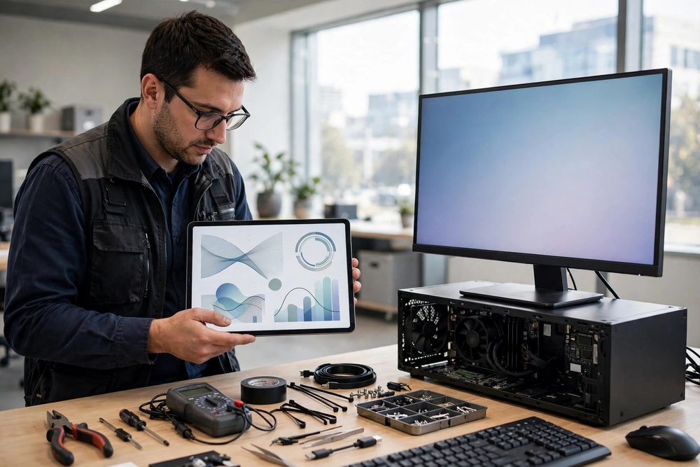 Engineer testing a finished workstation