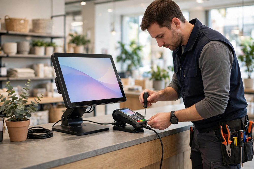 POS terminal at a retail counter