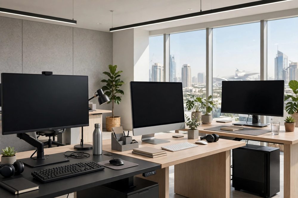 Desktop workstations and an all-in-one PC