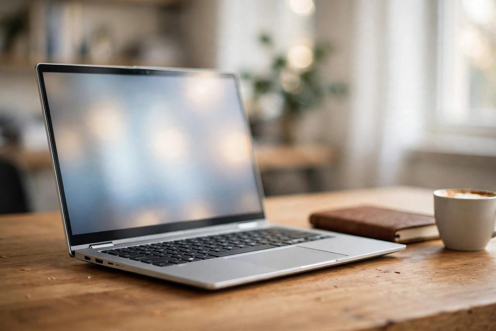 Row of new business laptops