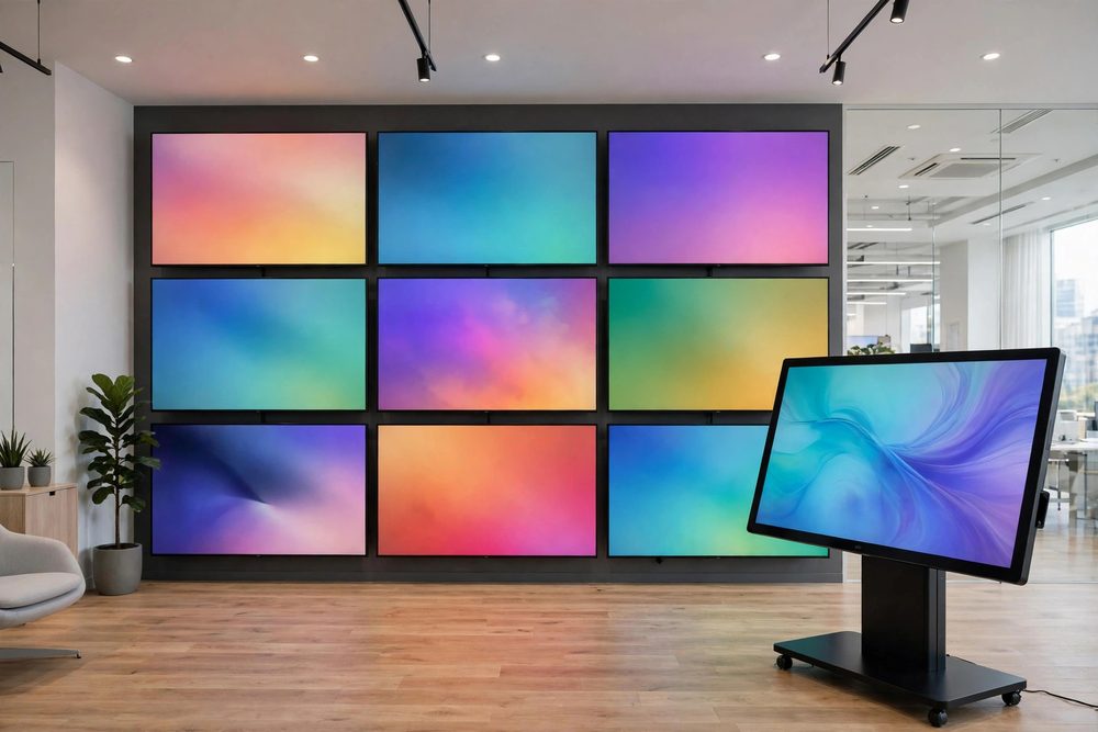 Large monitors and a touch display