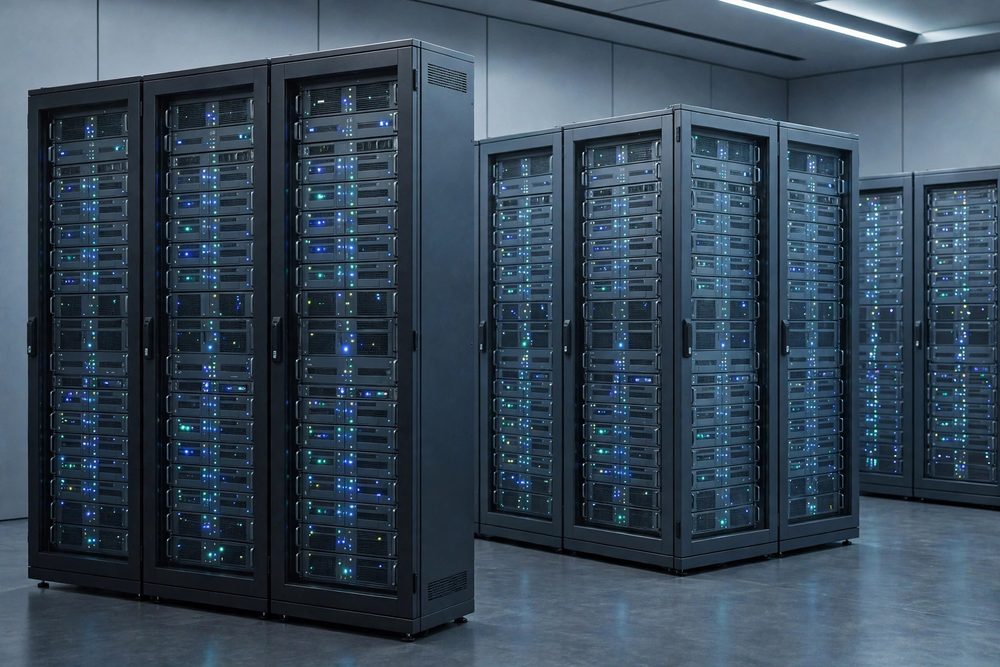 Rack-mounted servers in a data room