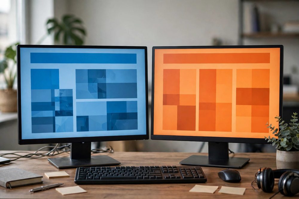 Two page variants compared on monitors