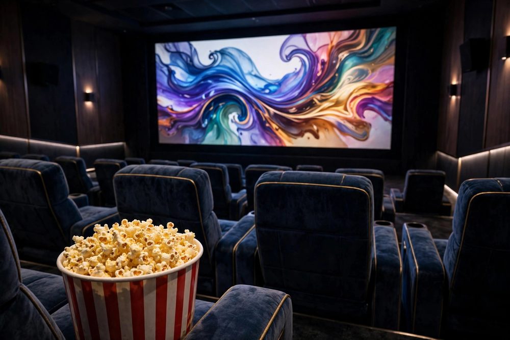 Premium cinema auditorium facing a glowing screen