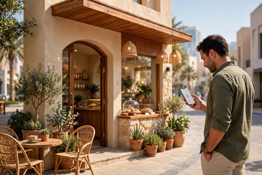 Customer finding a local business on a phone map
