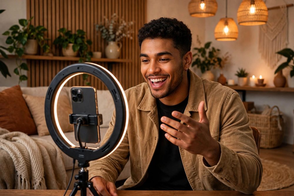 Influencer filming a product video