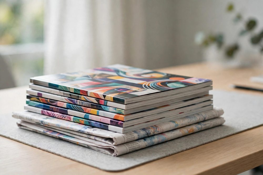 Stack of business magazines and newspapers