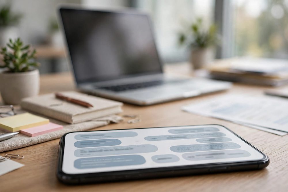 Smartphone with message bubbles on a desk
