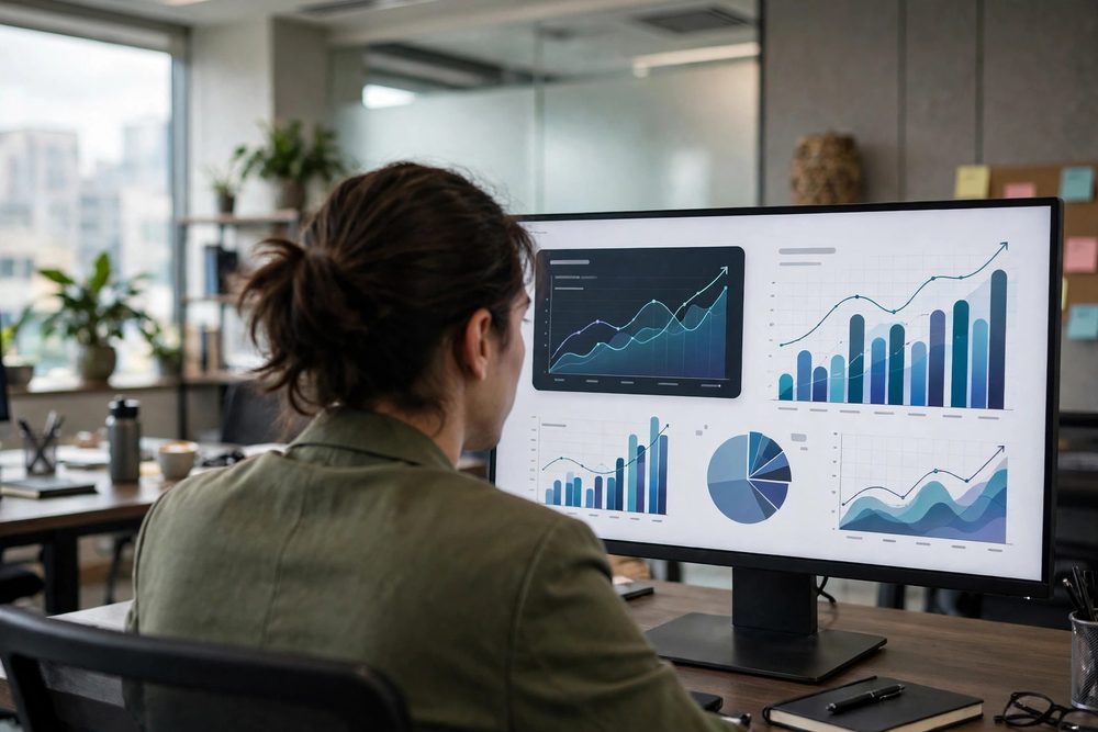 Marketer reviewing an analytics dashboard