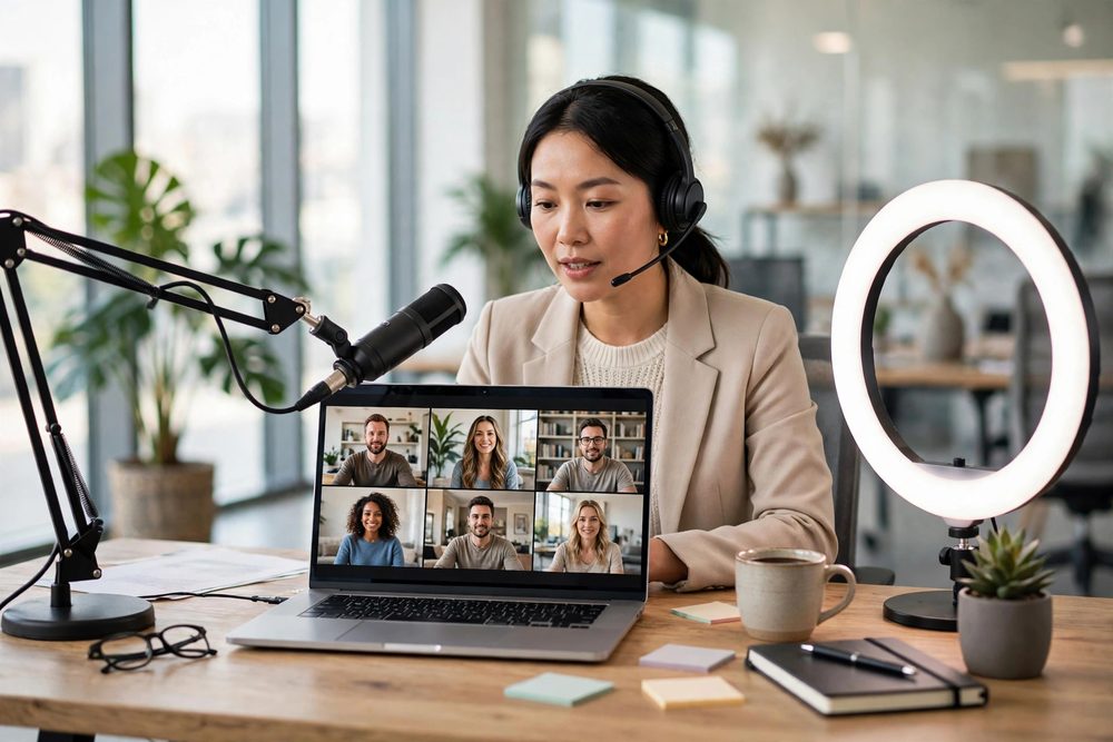 Presenter hosting an online webinar