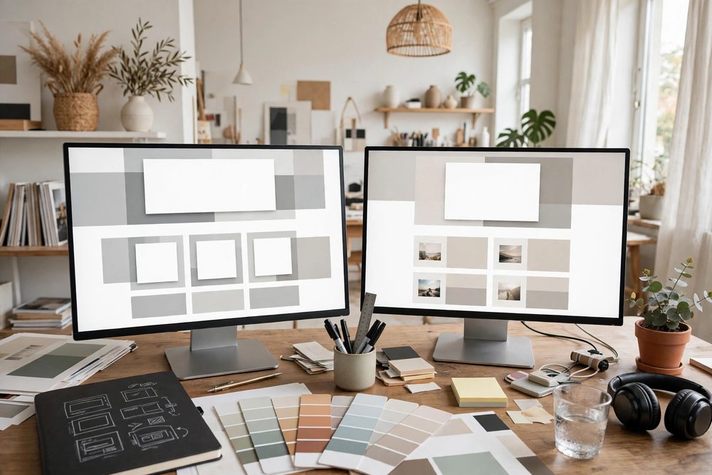 Designer screens showing a website layout