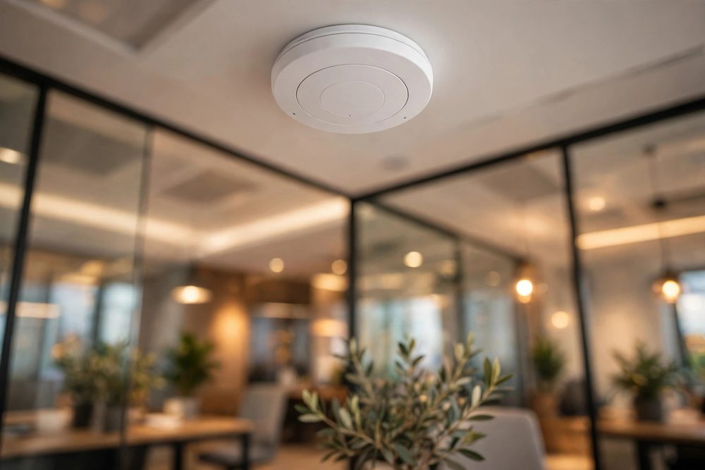 Ceiling-mounted Wi-Fi access point in an office