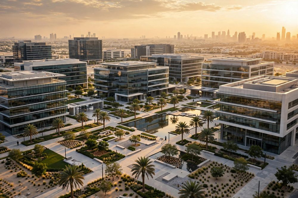 Business campus with several office buildings