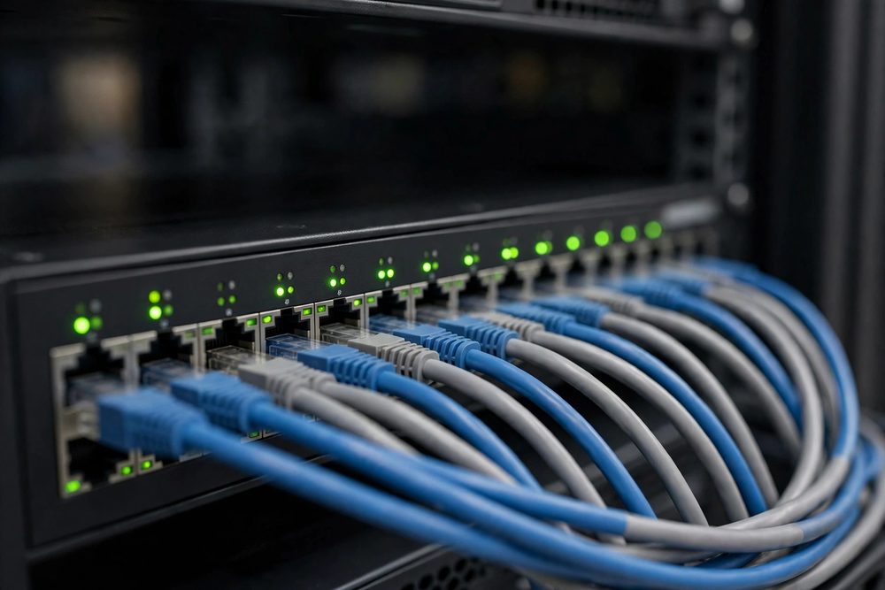 Managed network switch with patched cables